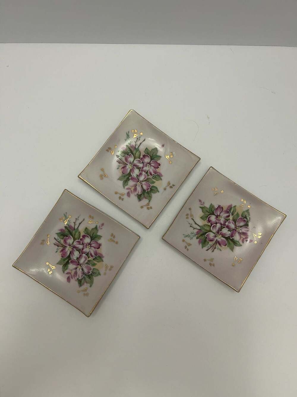 Set of 3 Vintage Andrea by Sadek Hand Painted Japan Floral Trinket Dishes K-110